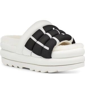 UGG® Maxi Slide Padded Logo Platform Sandals plush fur